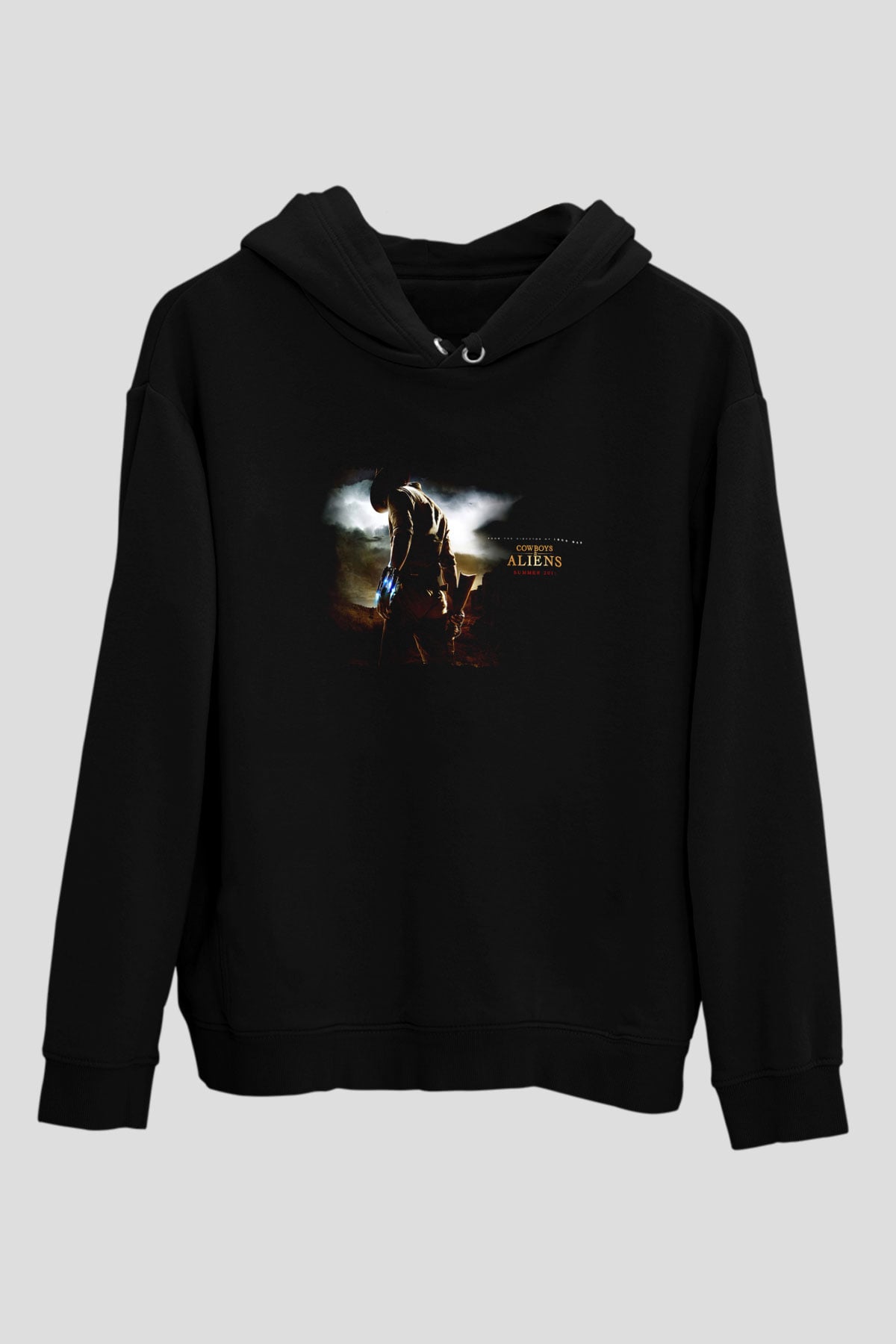 Unisex Kovboylar ve Uzaylılar (Cowboys & Aliens) Baskılı Siyah Kapüşonlu Sweatshirt