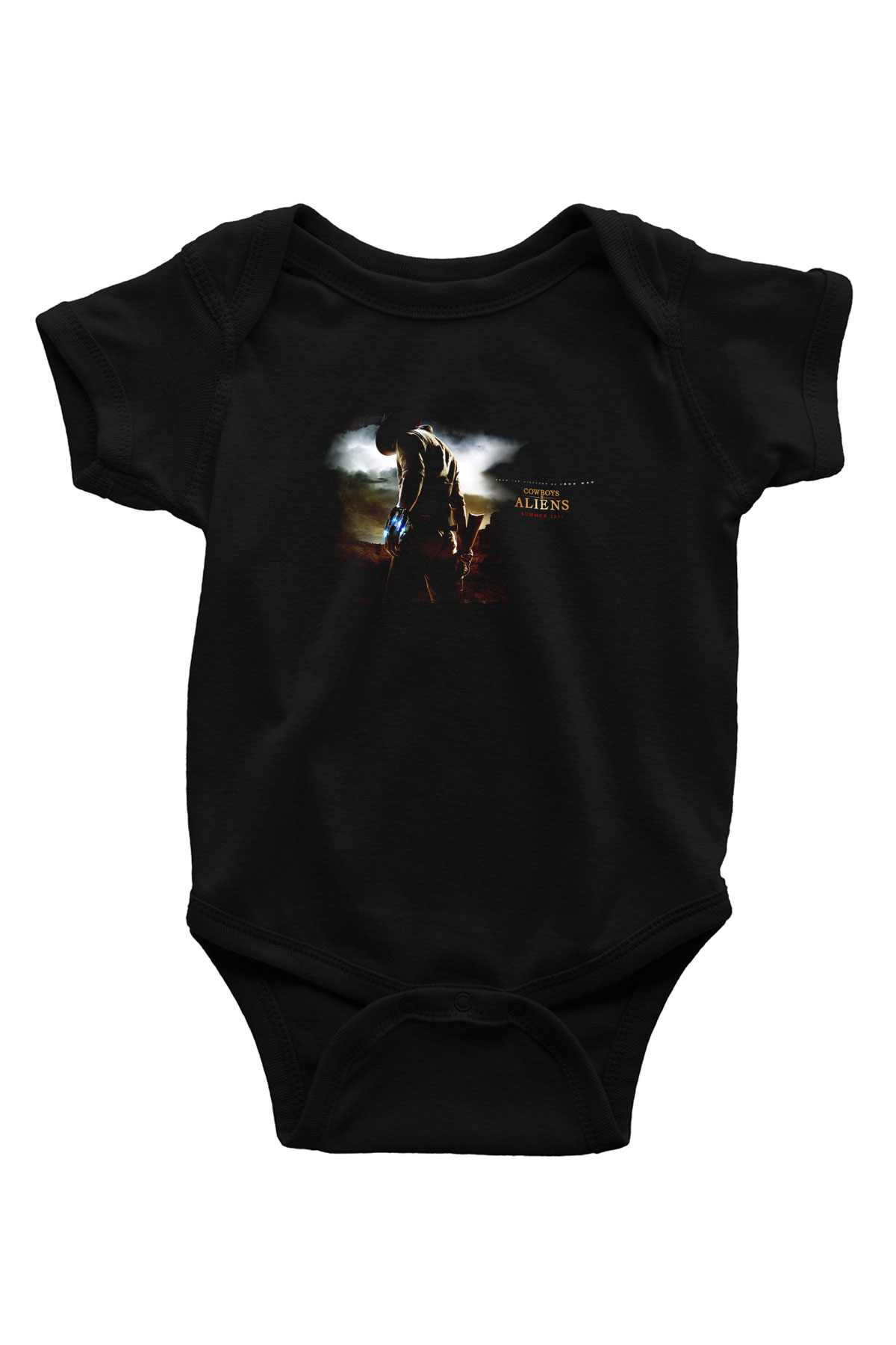 Unisex Kovboylar ve Uzaylılar (Cowboys & Aliens) Baskılı Siyah Bebek Body - Zıbın