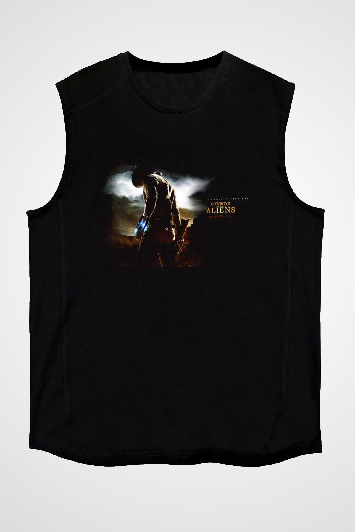 Unisex Kovboylar ve Uzaylılar (Cowboys & Aliens) Baskılı Siyah Kolsuz Tişört