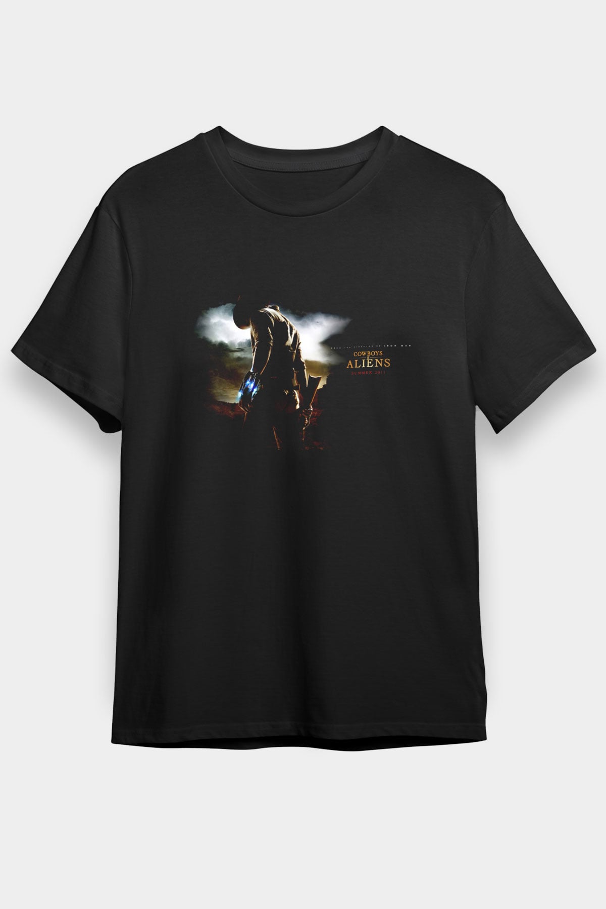 Unisex Kovboylar ve Uzaylılar (Cowboys & Aliens) Baskılı Siyah Tişört