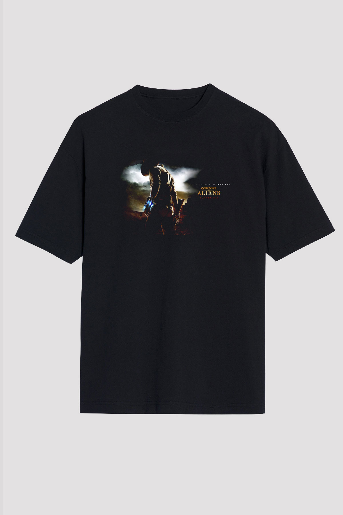 Unisex Kovboylar ve Uzaylılar (Cowboys & Aliens) Baskılı Siyah Oversize Tişört