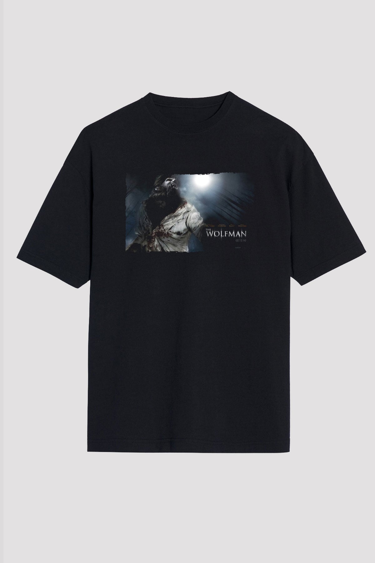Unisex Kurt Adam (The Wolfman) Baskılı Siyah Oversize T-shirt
