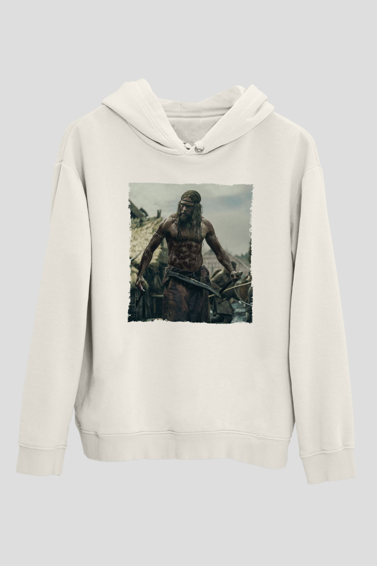 Unisex Kuzeyli (The Northman) Baskılı Beyaz Kapüşonlu Sweatshirt