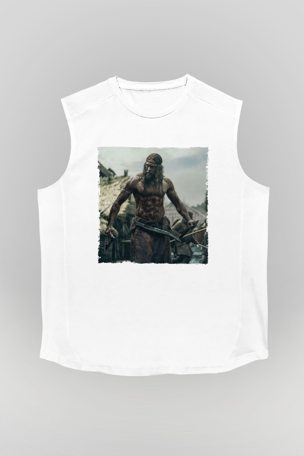 Unisex Kuzeyli (The Northman) Baskılı Beyaz Kolsuz Tshirt
