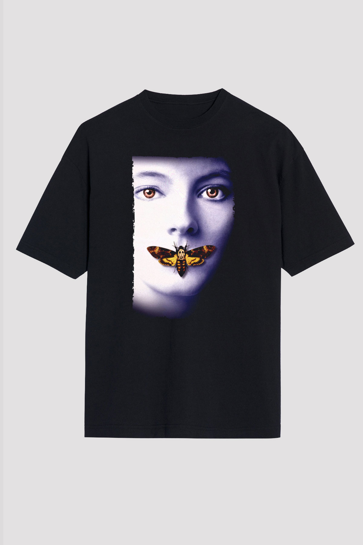 Unisex Kuzuların Sessizliği (The Silence of the Lambs) Baskılı Siyah Oversize Tişört