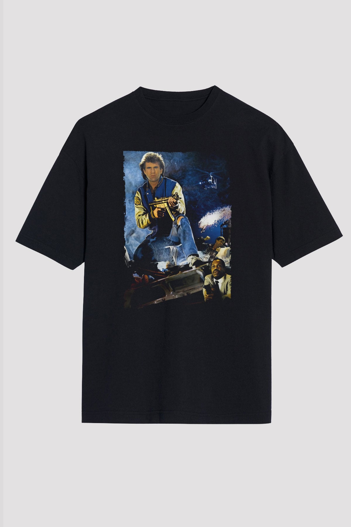 Unisex Lethal Weapon Baskılı Siyah Oversize T-shirt