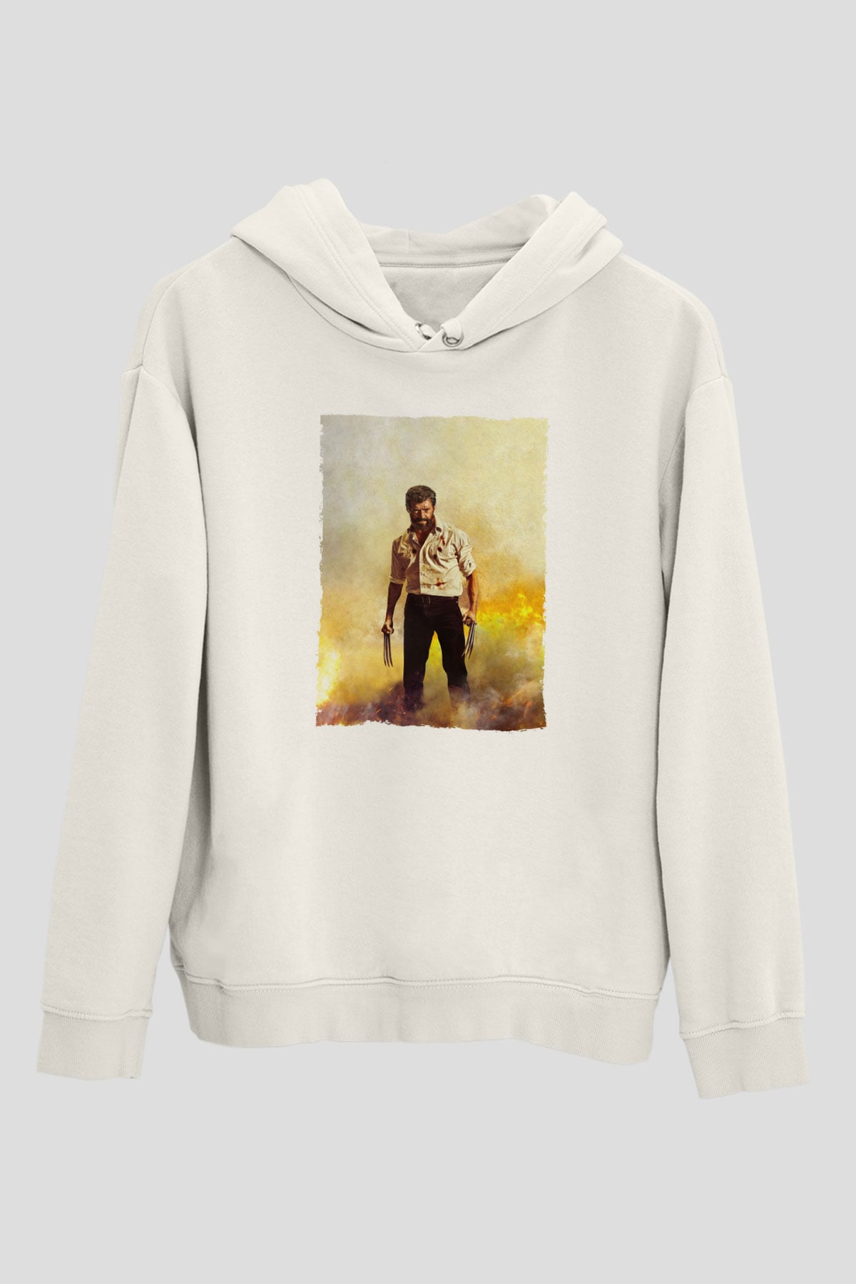 Unisex Logan Baskılı Beyaz Kapüşonlu Sweatshirt