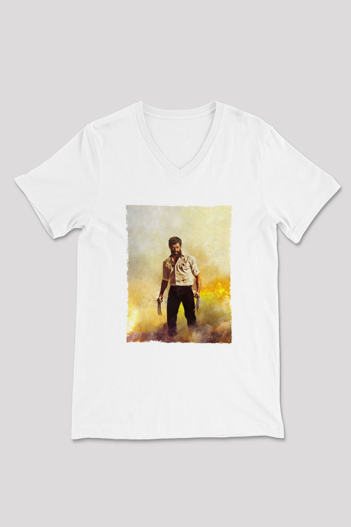 Unisex Logan Baskılı Beyaz V Yaka Tshirt