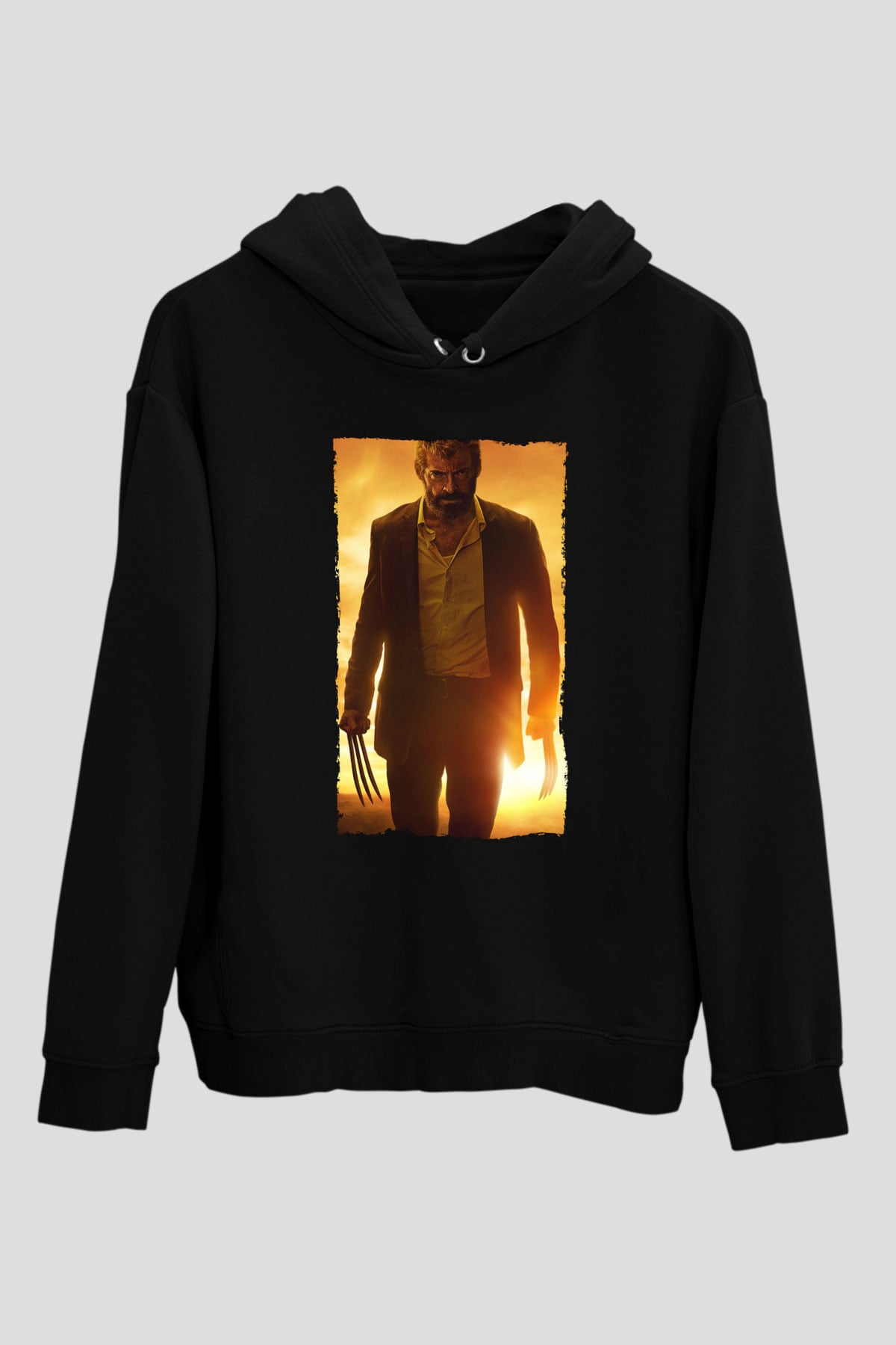 Unisex Logan Baskılı Siyah Kapüşonlu Sweatshirt