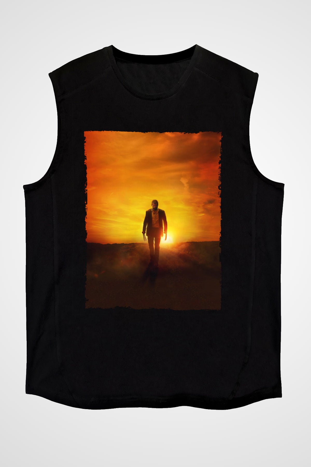 Unisex Logan Baskılı Siyah Kolsuz Tshirt