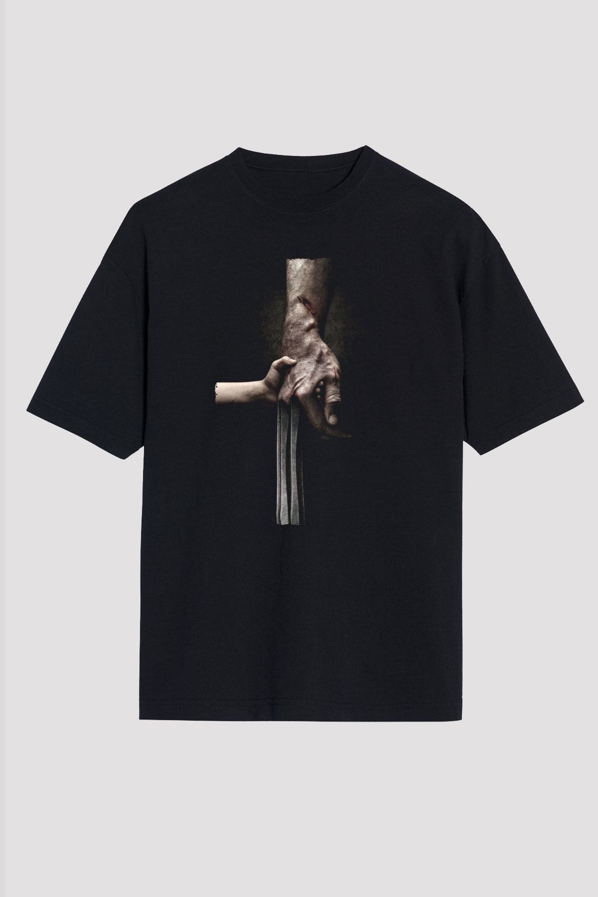 Unisex Logan Baskılı Siyah Oversize T-shirt