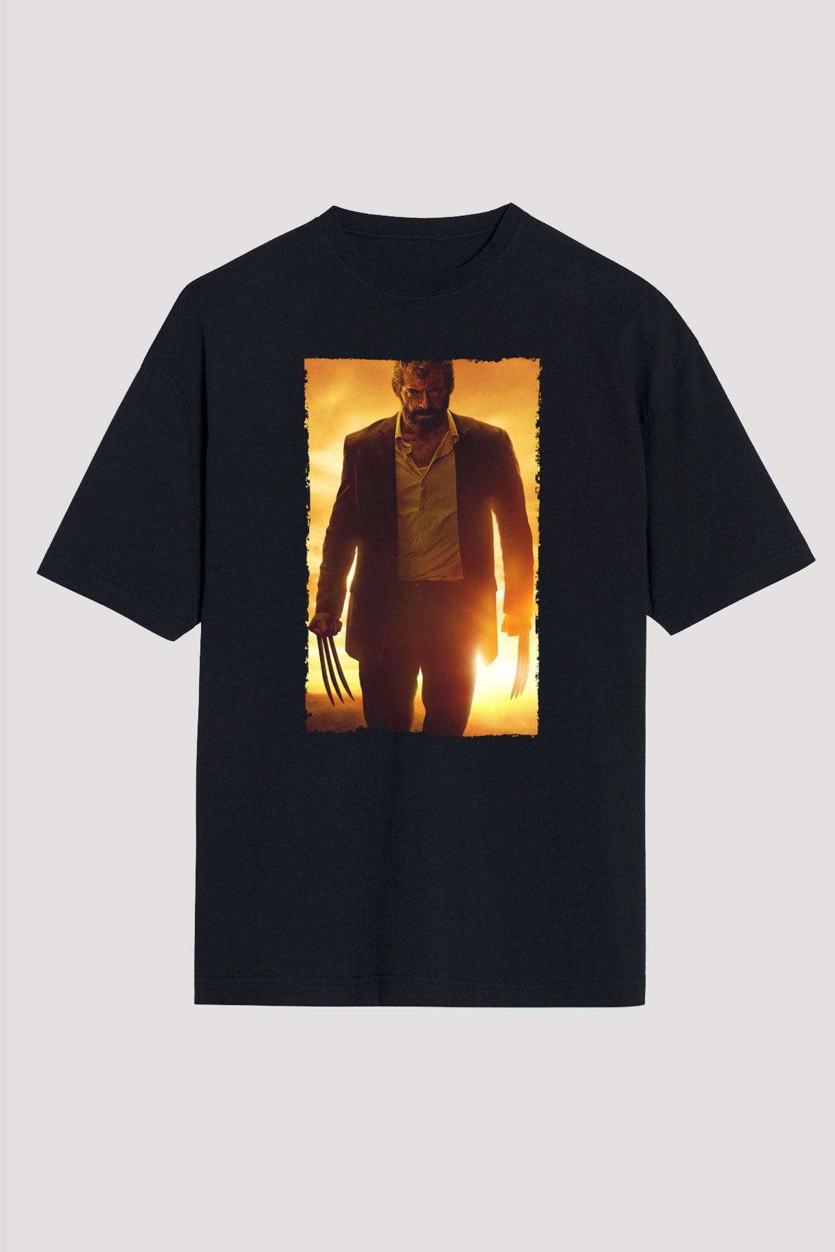 Unisex Logan Baskılı Siyah Oversize Tişört