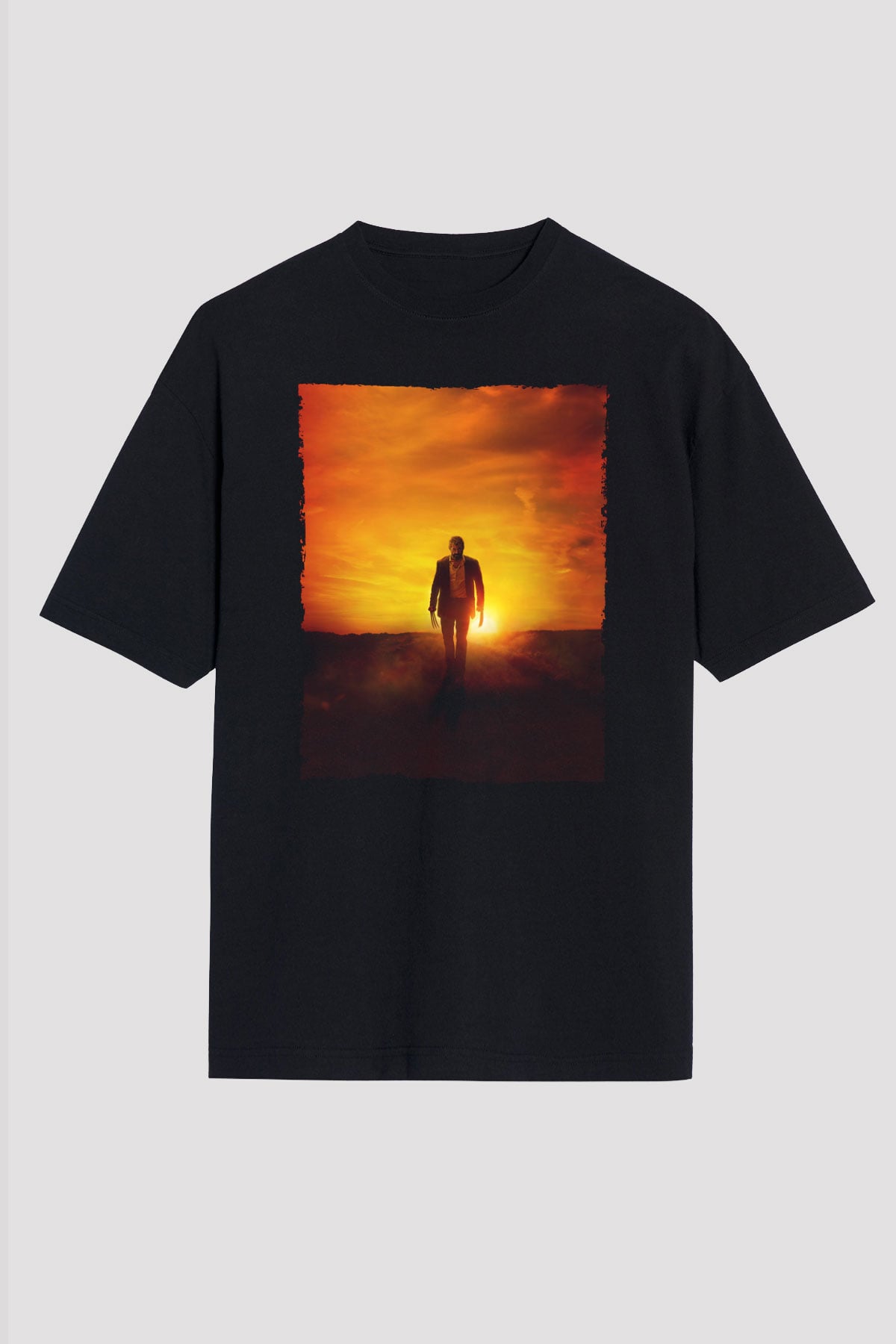 Unisex Logan Baskılı Siyah Oversize Tshirt