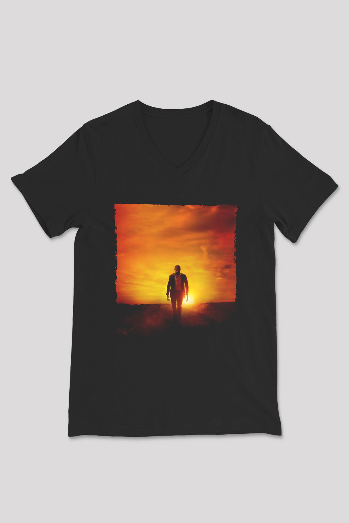 Unisex Logan Baskılı Siyah V Yaka Tshirt