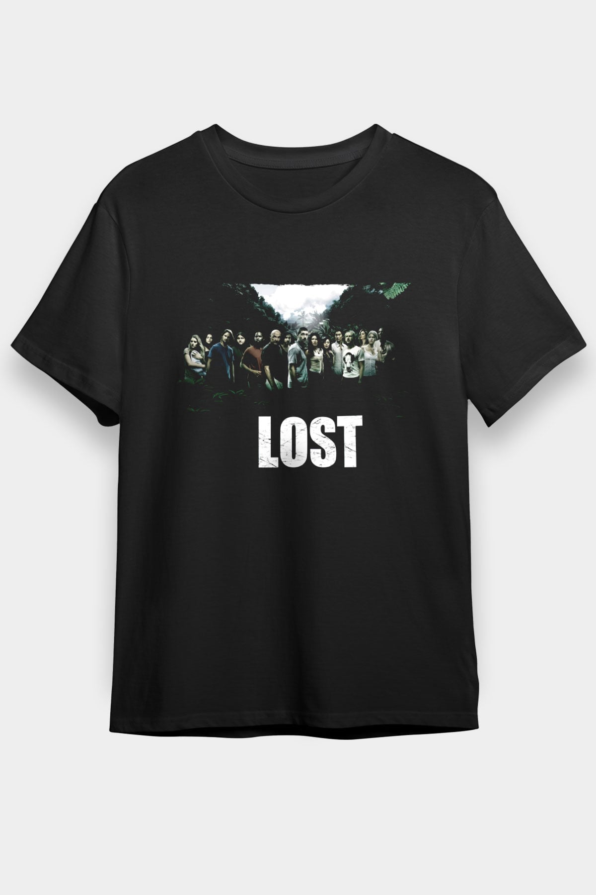 Unisex Lost Baskılı Siyah T-Shirt