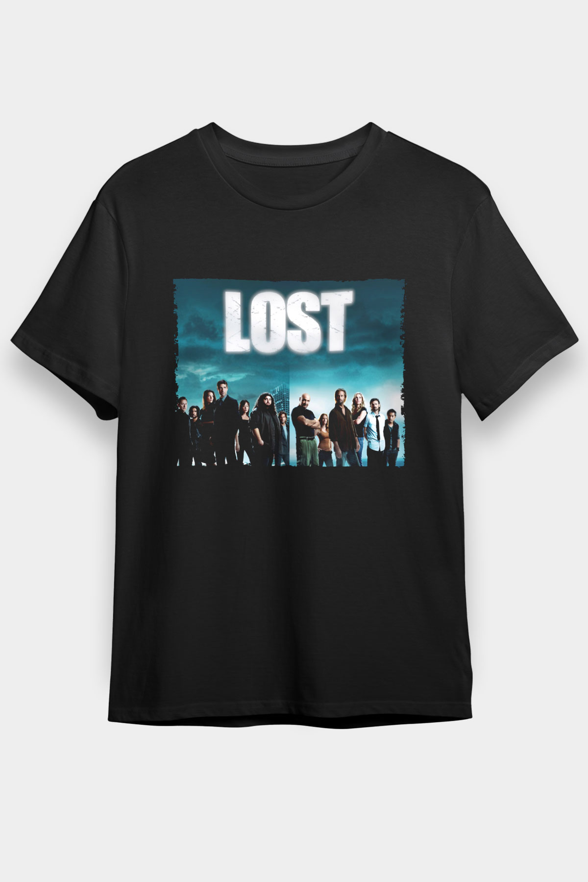 Unisex Lost Baskılı Siyah Tshirt