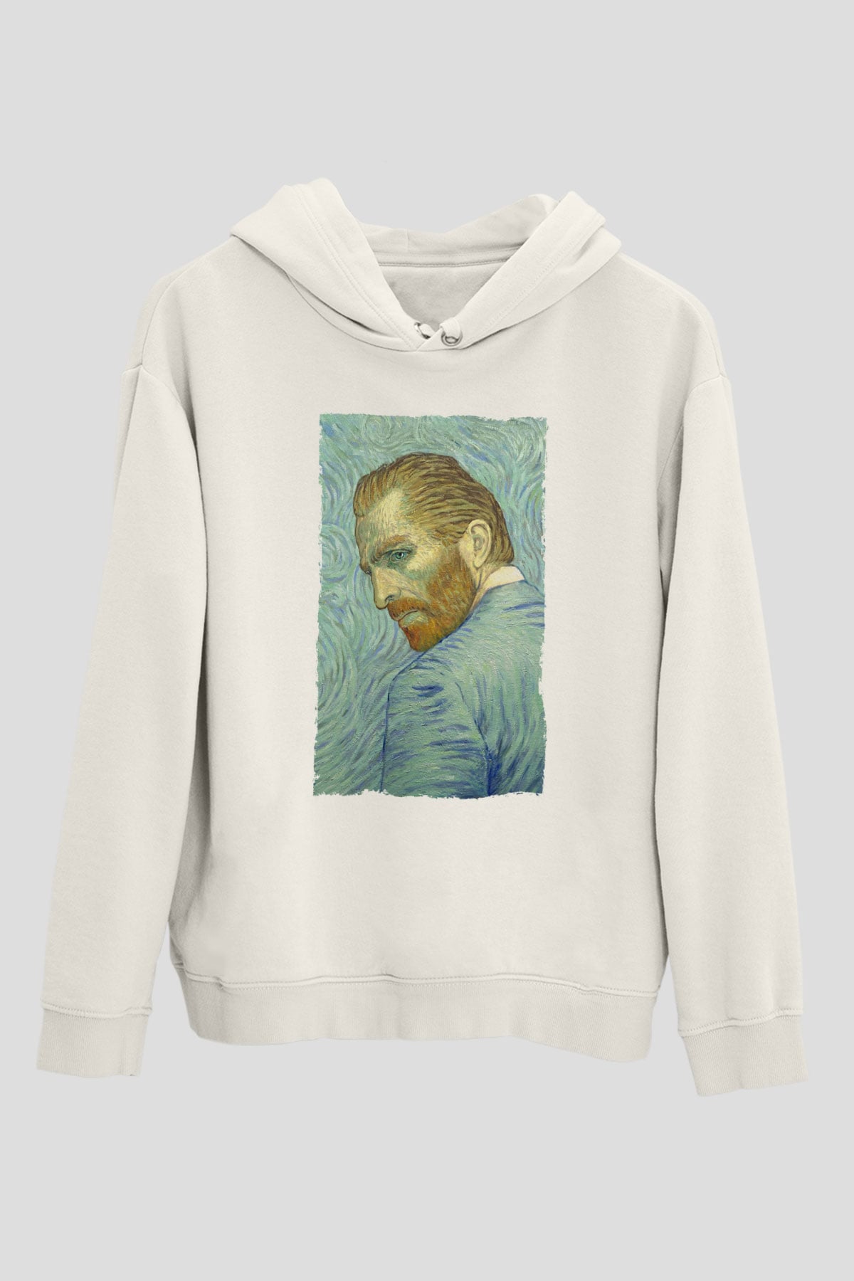 Unisex Loving Vincent Baskılı Beyaz Kapüşonlu Sweatshirt