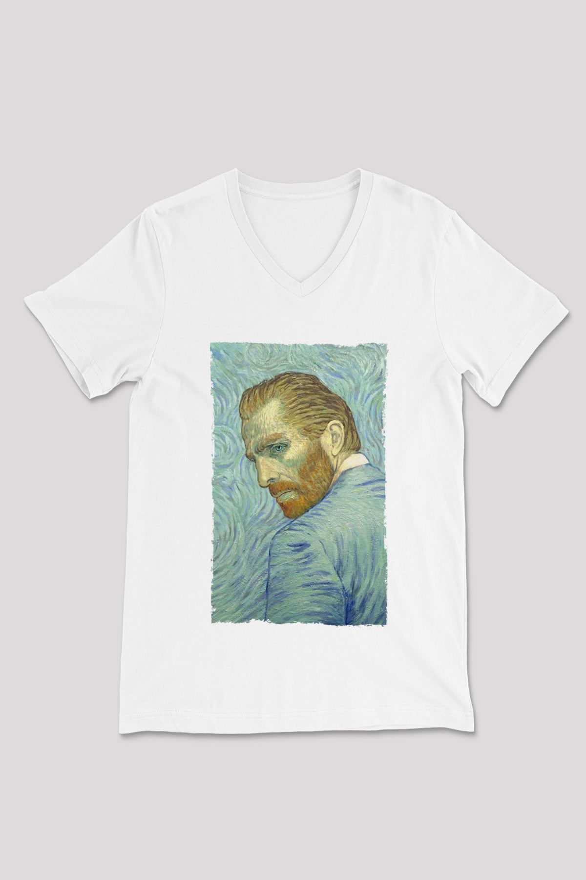 Unisex Loving Vincent Baskılı Beyaz V Yaka Tişört