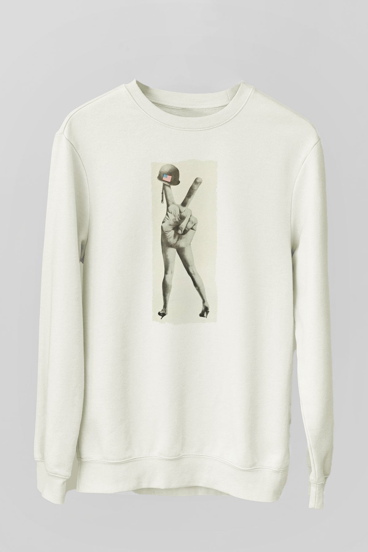 Unisex M-A-S-H Baskılı Beyaz Sweatshirt