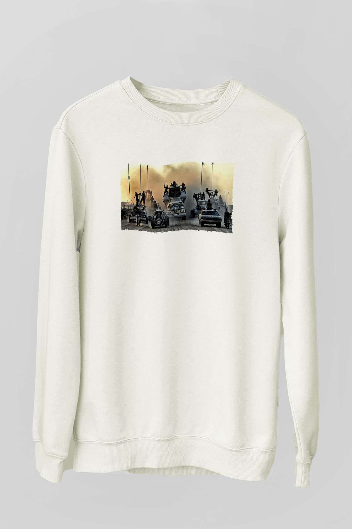 Unisex Mad Max Fury Road Baskılı Beyaz Sweatshirt