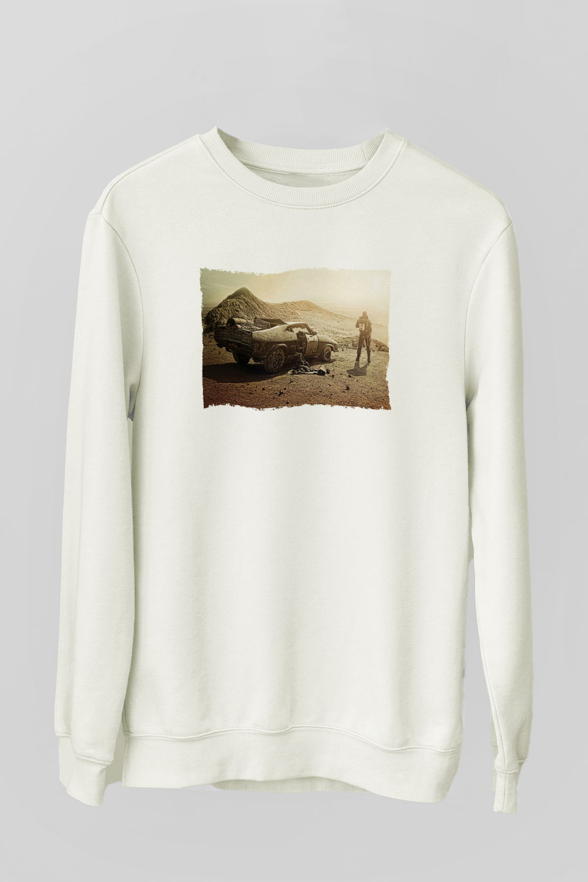Unisex Mad Max Fury Road Baskılı Beyaz Sweatshirt