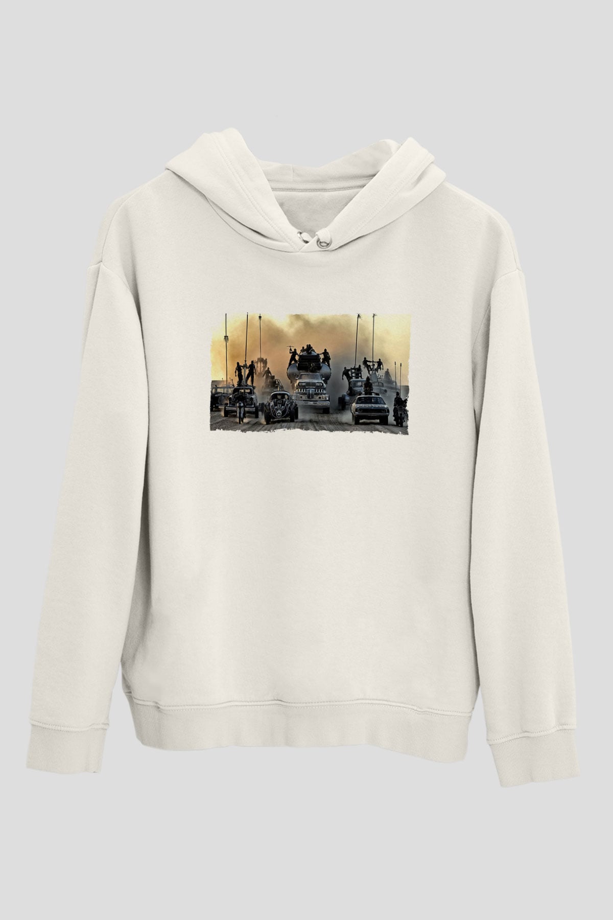 Unisex Mad Max Fury Road Baskılı Beyaz Kapüşonlu Sweatshirt