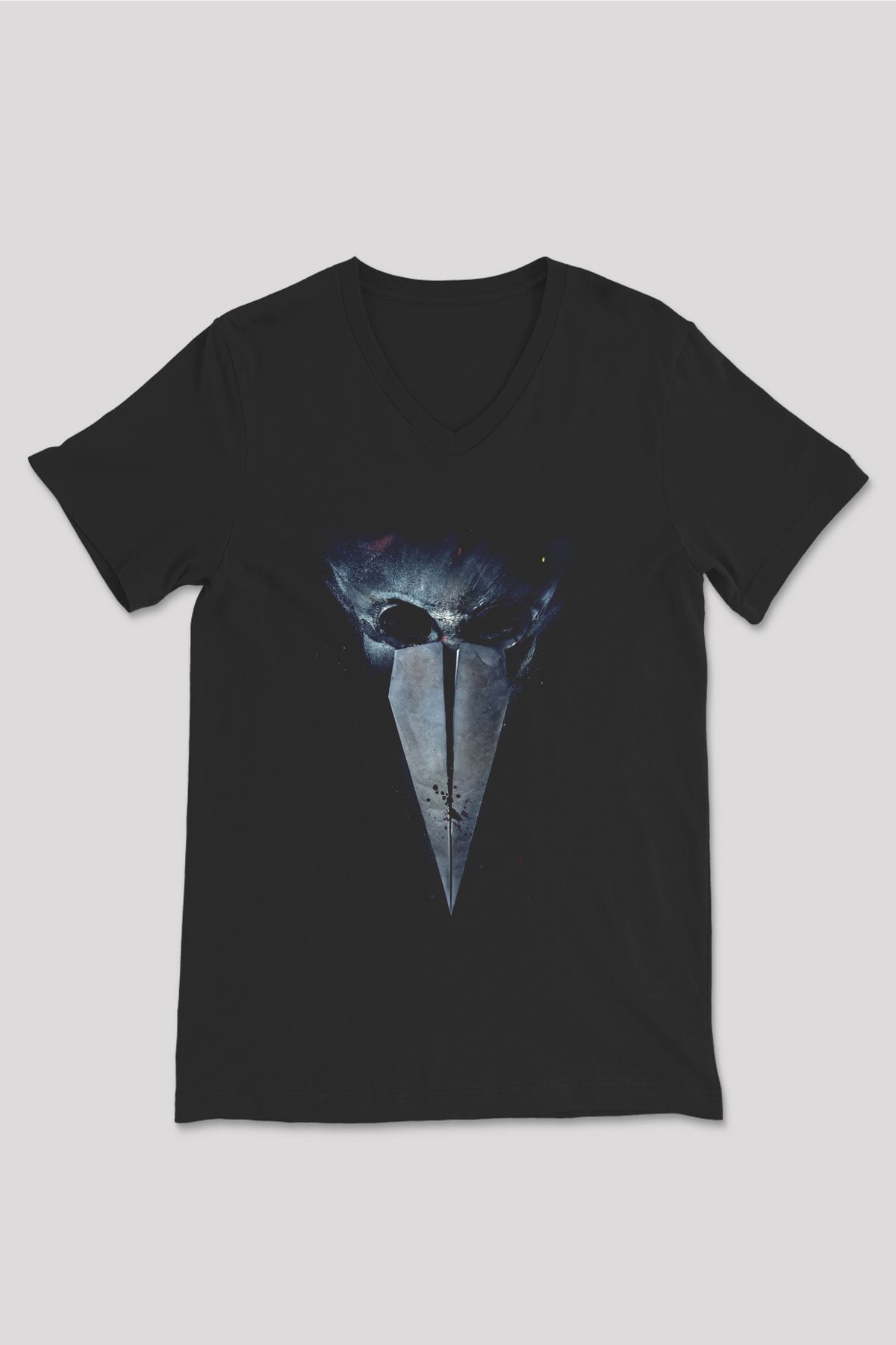 Unisex Major Grom Plague Doctor Baskılı Siyah V Yaka Tshirt