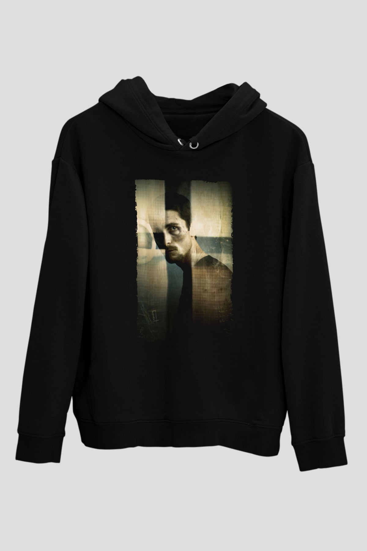 Unisex Makinist (The Machinist) Baskılı Siyah Kapüşonlu Sweatshirt