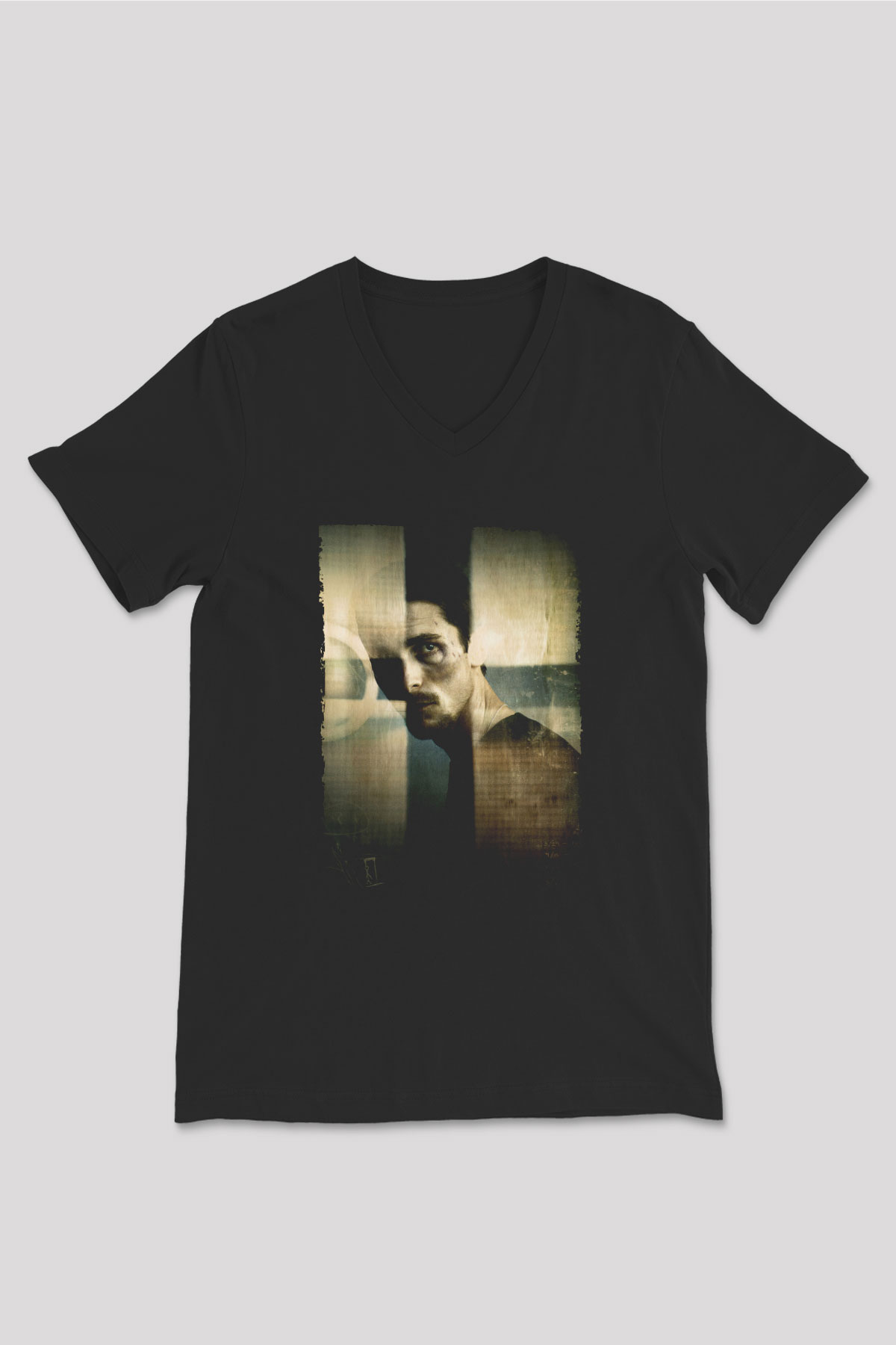 Unisex Makinist (The Machinist) Baskılı Siyah V Yaka Tshirt