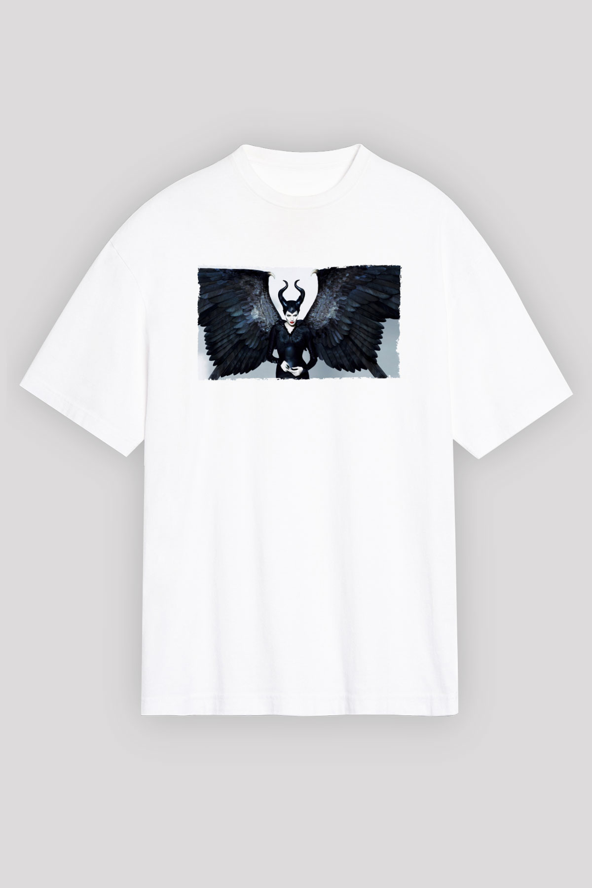 Unisex Malefiz (Maleficent) Baskılı Beyaz Oversize Tişört