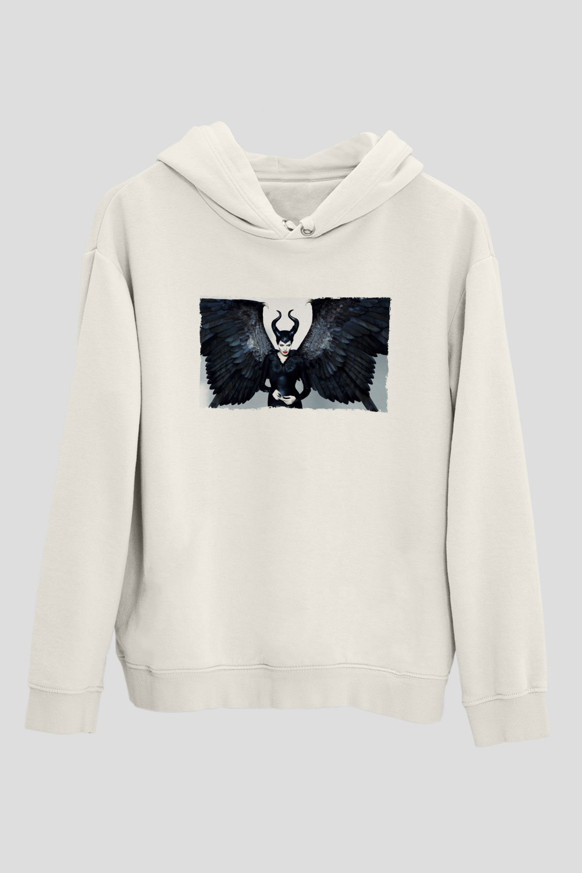 Unisex Malefiz (Maleficent) Baskılı Beyaz Kapüşonlu Sweatshirt