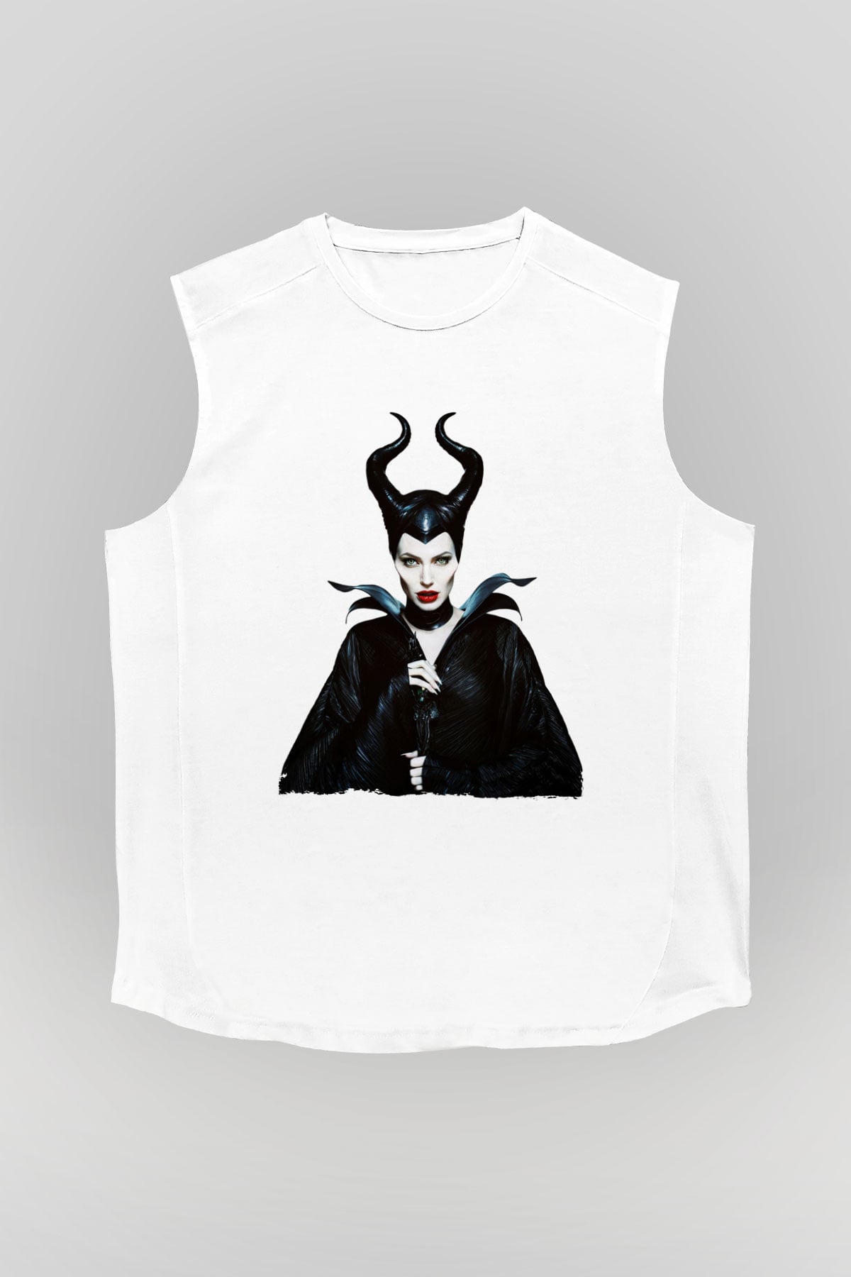 Unisex Malefiz (Maleficent) Baskılı Beyaz Kolsuz Tshirt
