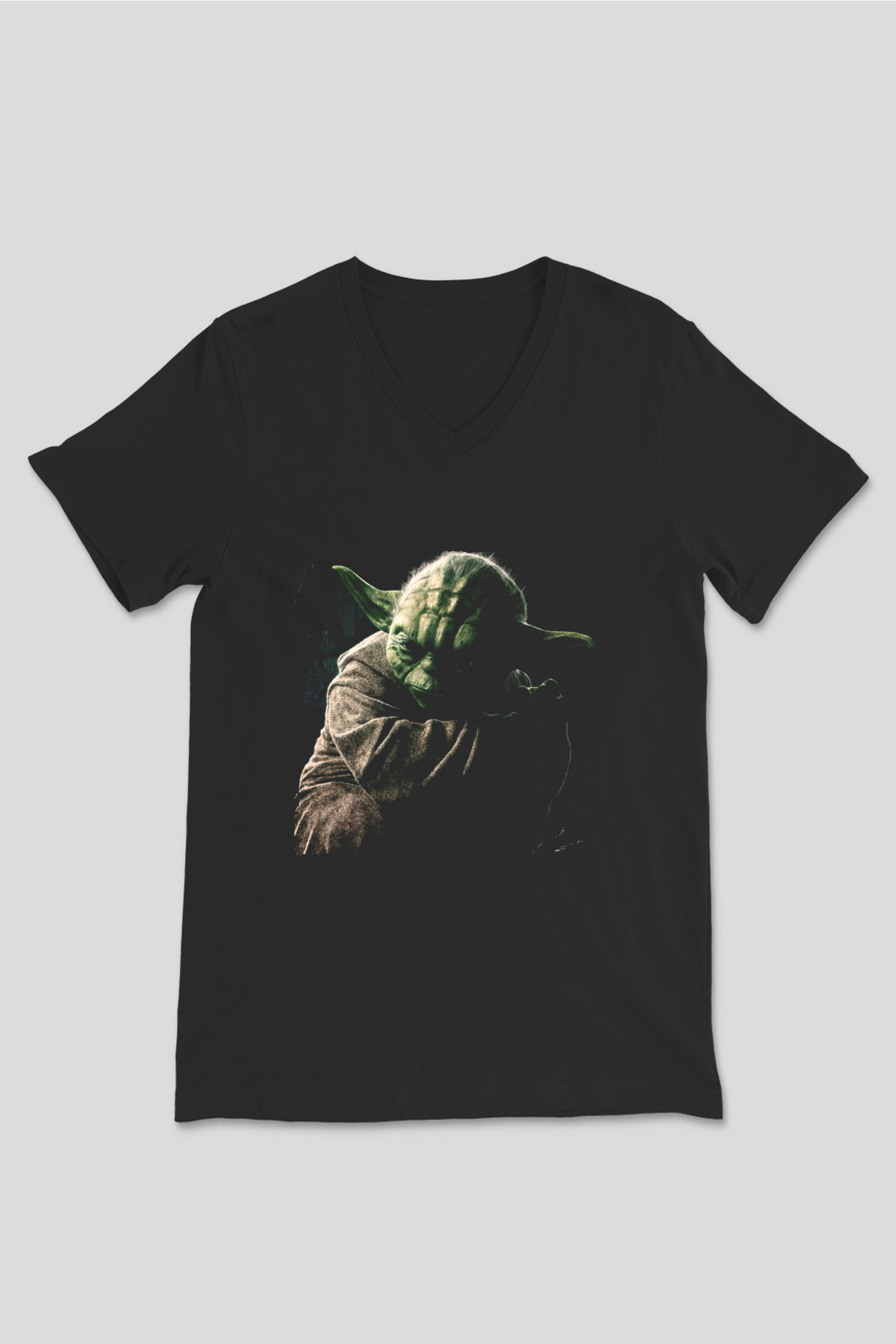 Unisex Master Yoda Baskılı Siyah V Yaka Tişört