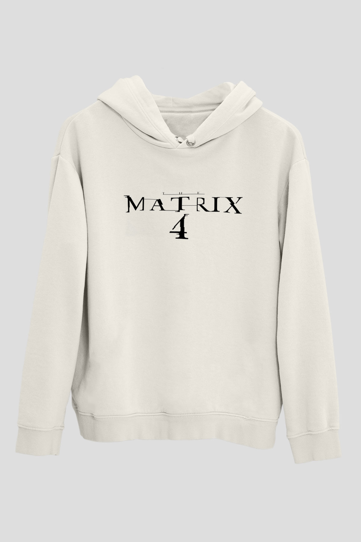 Unisex Matrix 4 Baskılı Beyaz Kapüşonlu Sweatshirt