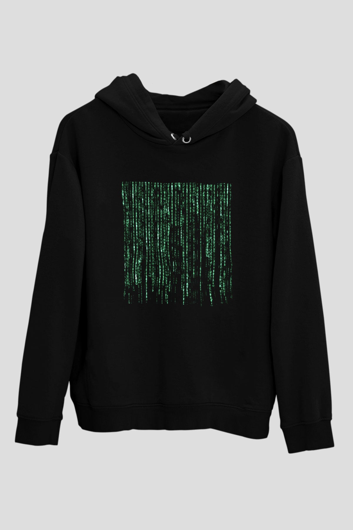 Unisex Matrix Baskılı Siyah Kapüşonlu Sweatshirt