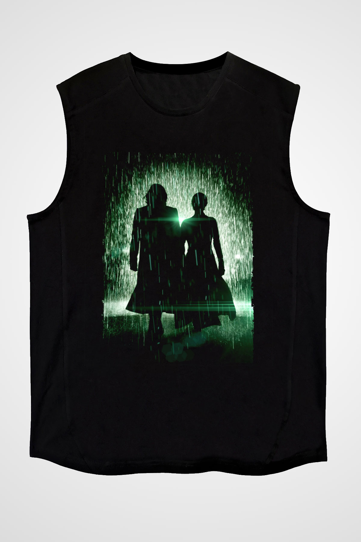 Unisex Matrix Baskılı Siyah Kolsuz Tshirt
