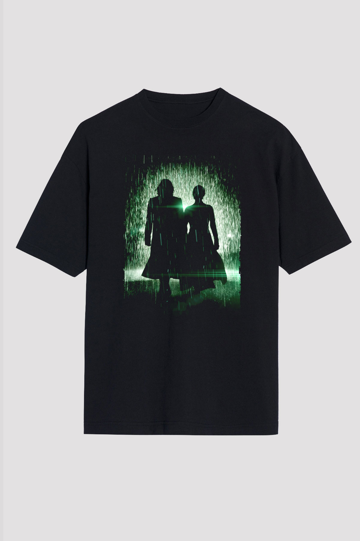 Unisex Matrix Baskılı Siyah Oversize Tshirt