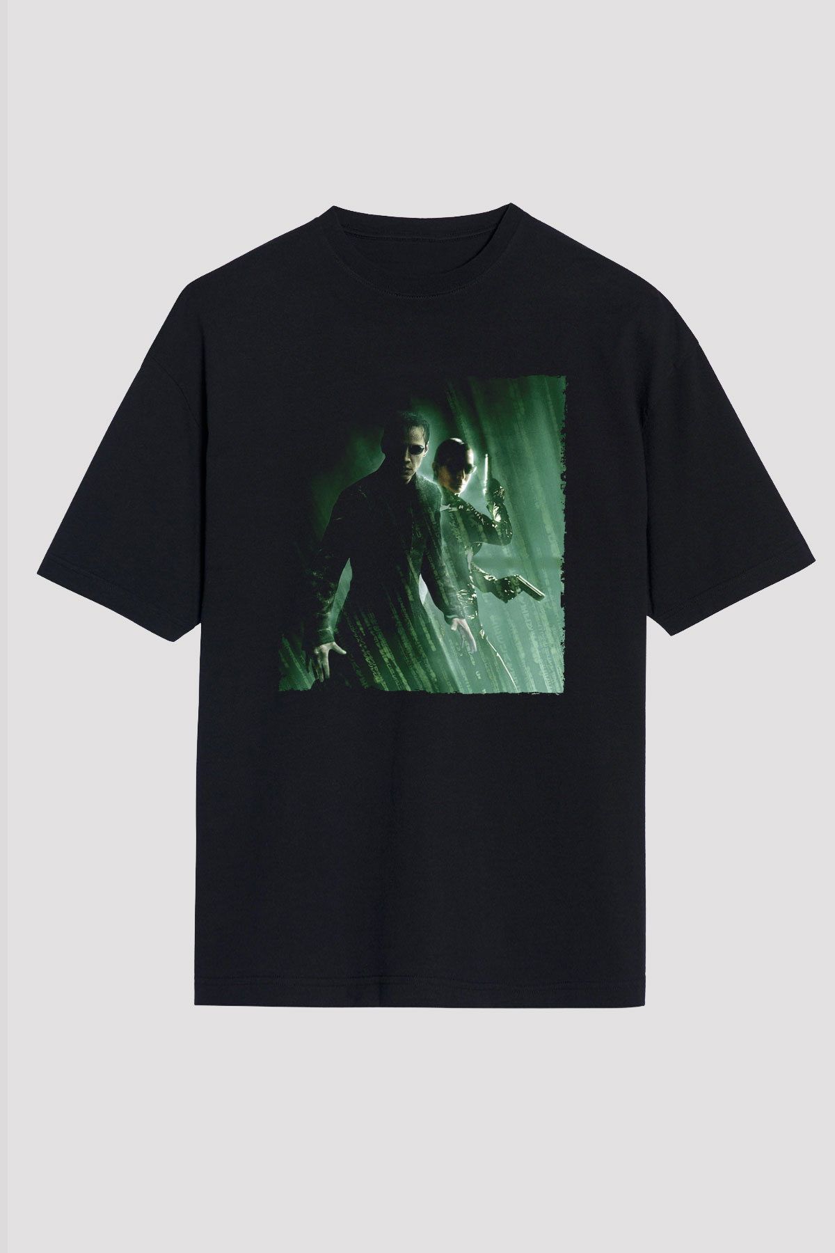 Unisex Matrix Baskılı Siyah Oversize Tişört