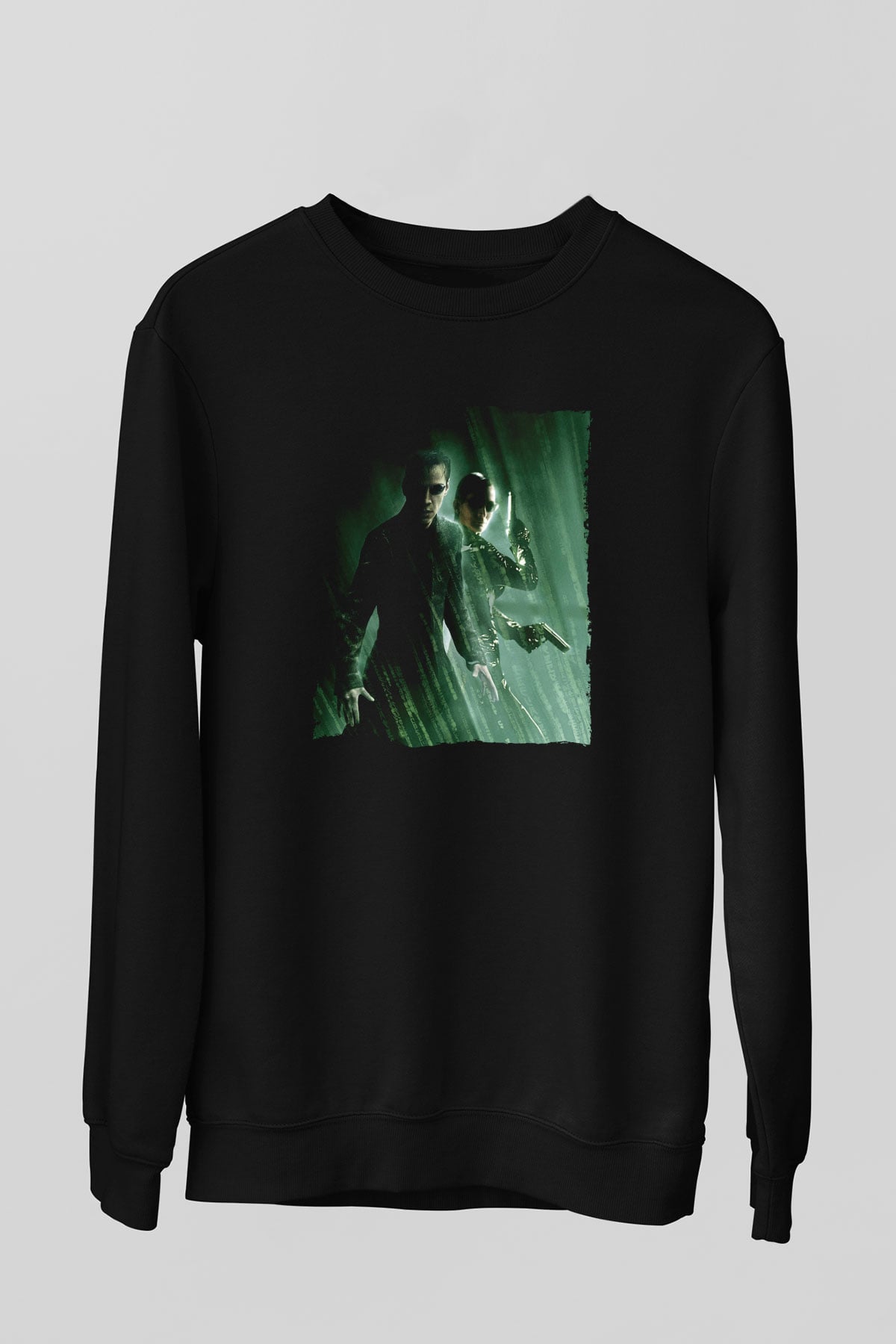 Unisex Matrix Baskılı Siyah Sweatshirt