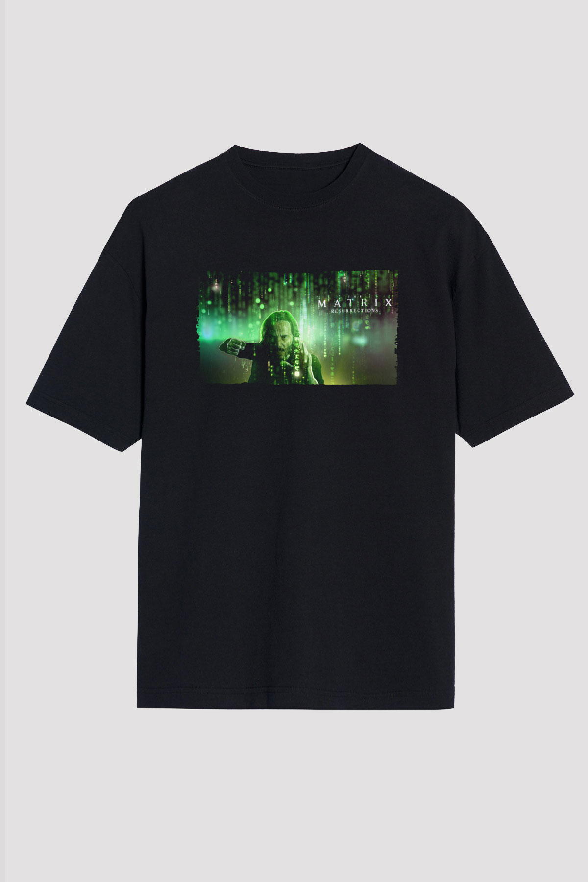 Unisex Matrix Resurrections (The Matrix Resurrections) Baskılı Siyah Oversize T-shirt