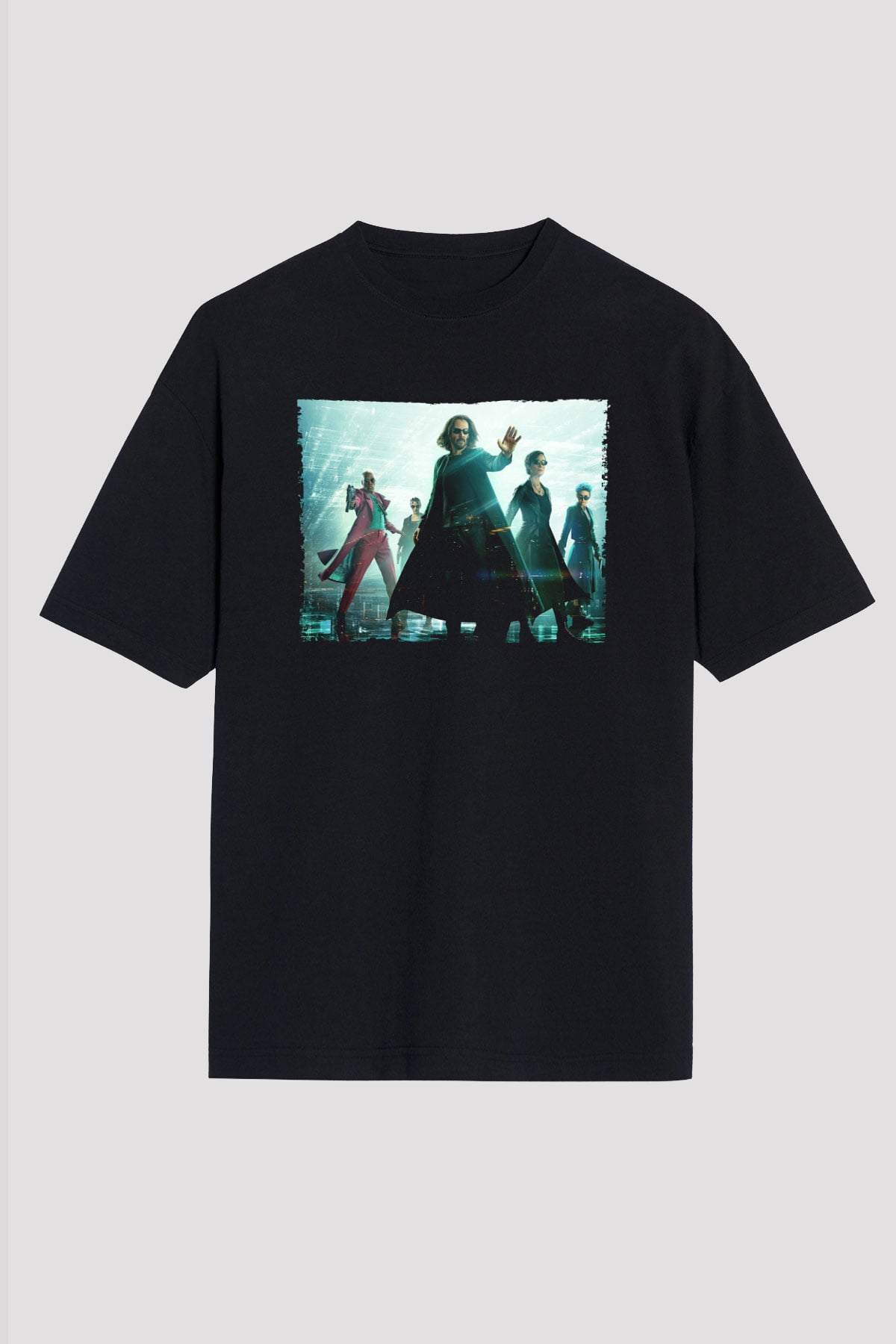 Unisex Matrix (The Matrix) Baskılı Siyah Oversize Tshirt