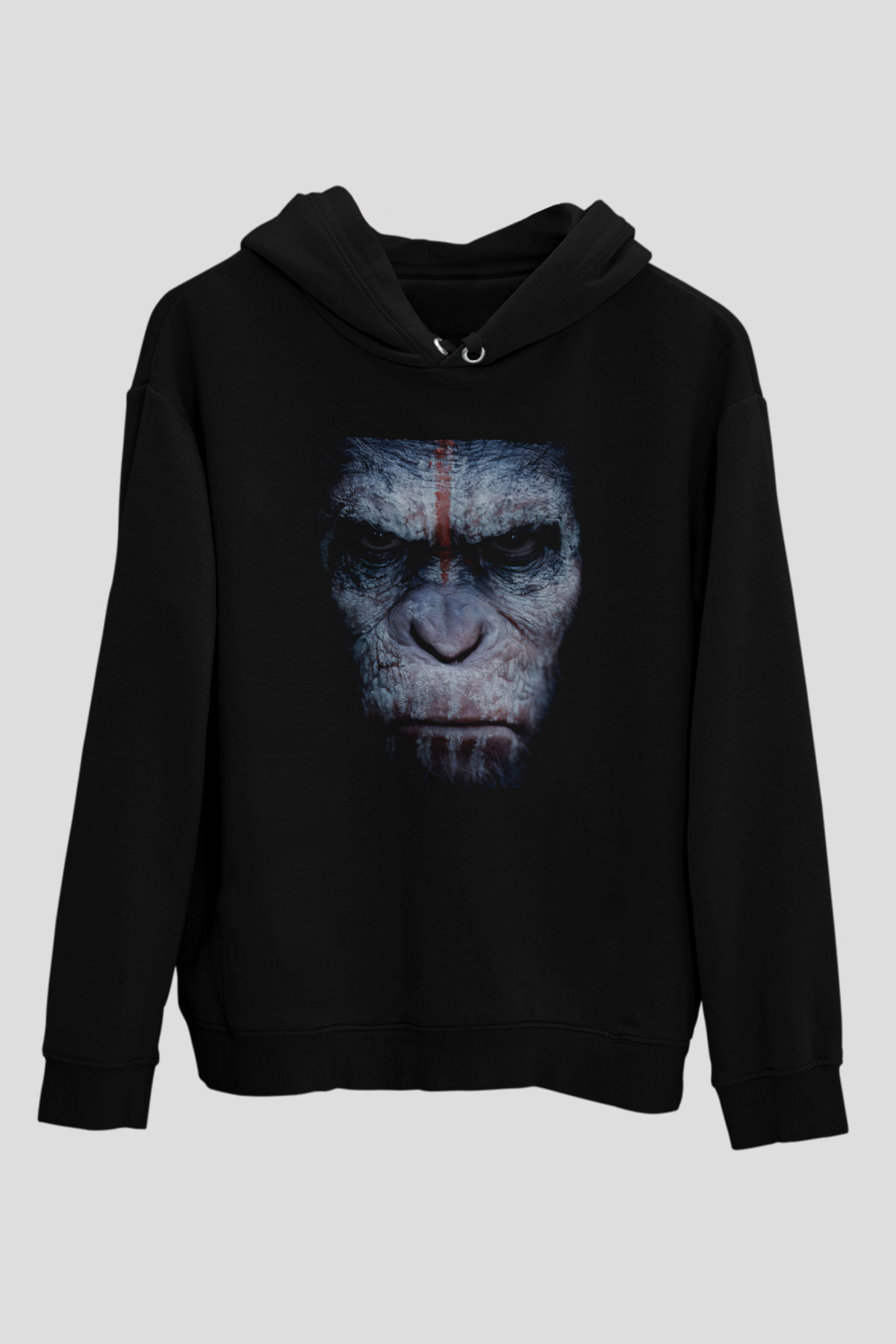 Unisex Maymunlar Cehennemi Şafak Vakti (Dawn of the Planet of the Apes) Baskılı Siyah Kapüşonlu Sweatshirt