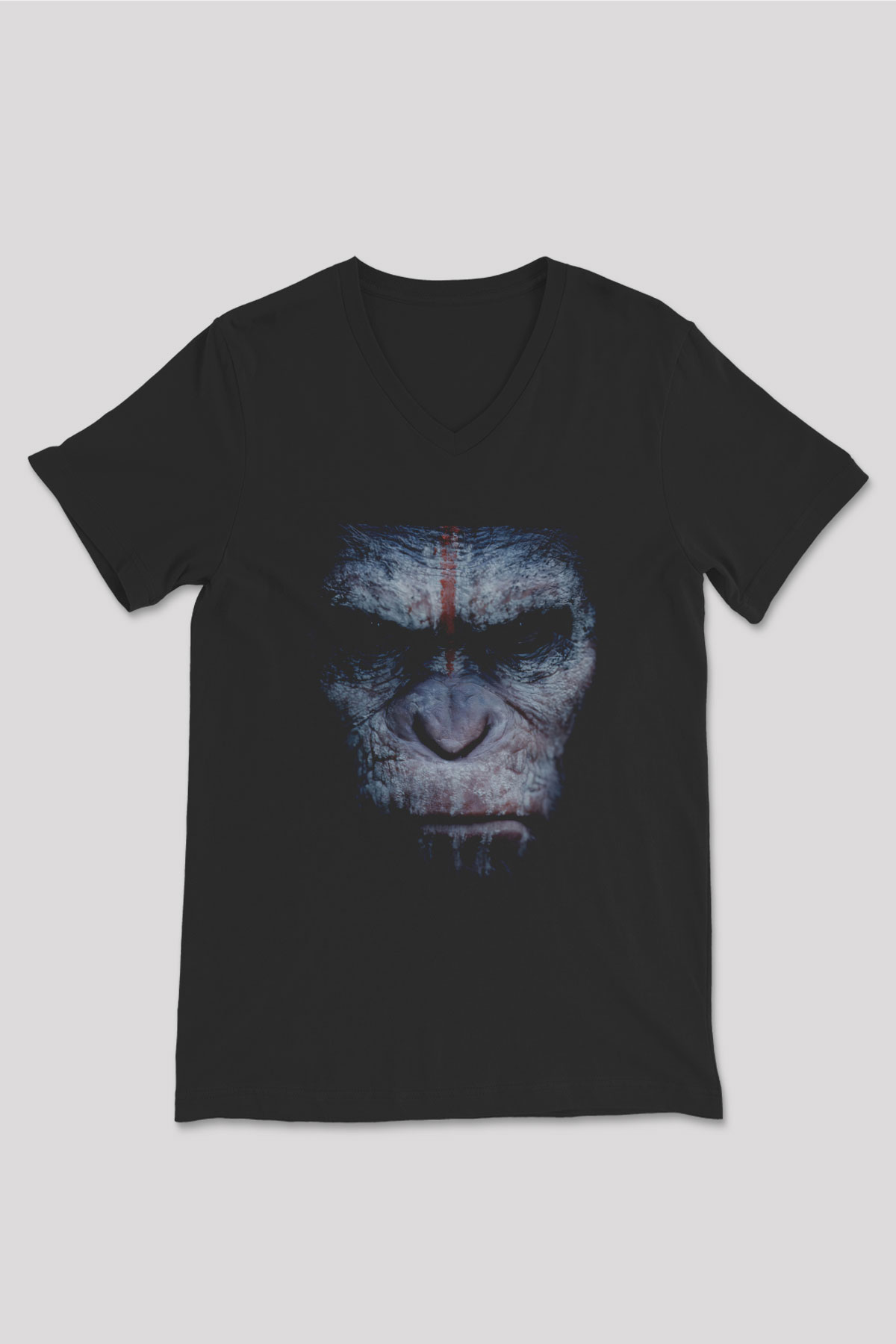 Unisex Maymunlar Cehennemi Şafak Vakti (Dawn of the Planet of the Apes) Baskılı Siyah V Yaka T-shirt