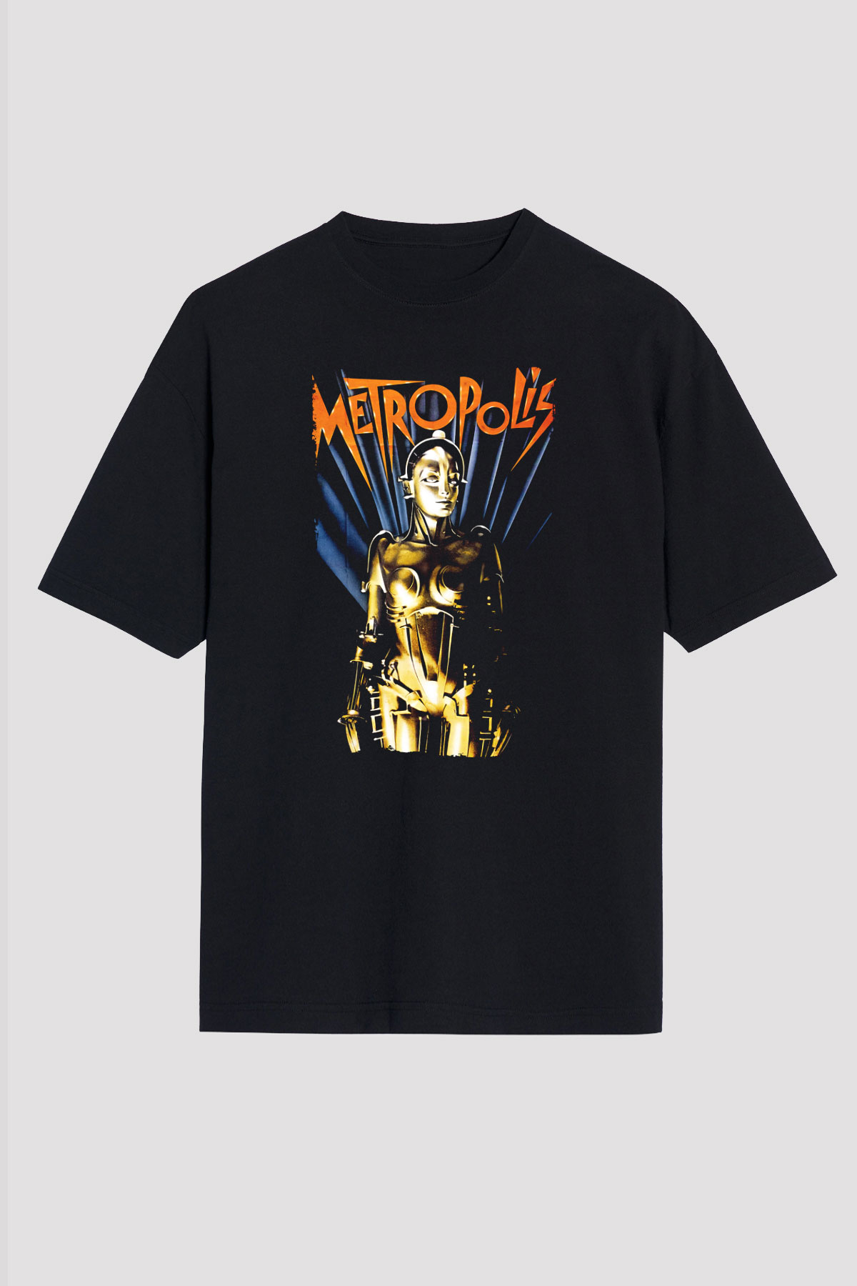 Unisex Metropolis Baskılı Siyah Oversize Tişört