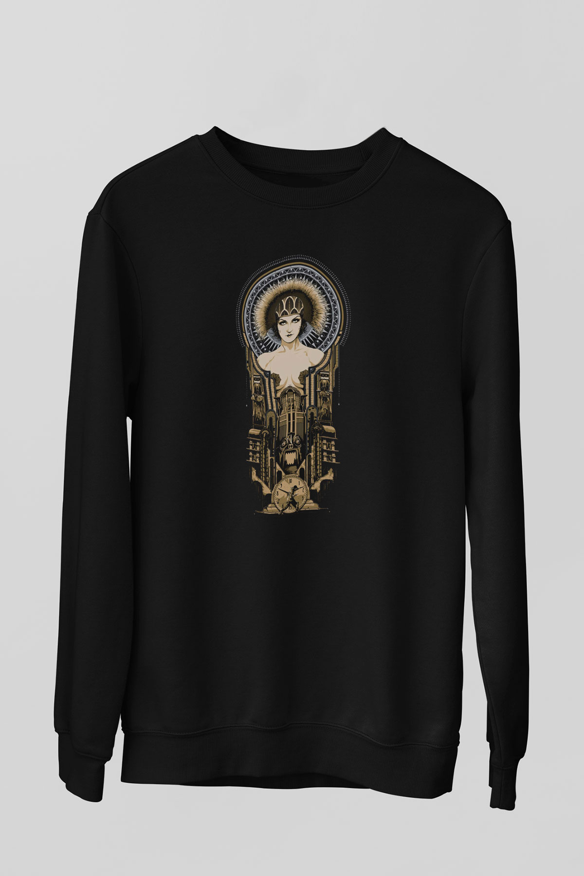 Unisex Metropolis Baskılı Siyah Sweatshirt