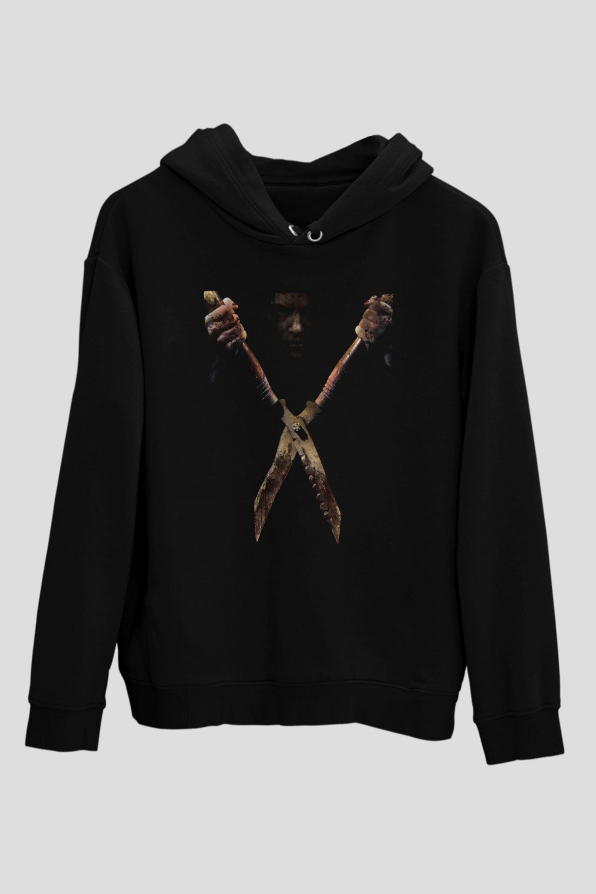 Unisex Mezarına Tüküreceğim (I Spit on Your Grave) Baskılı Siyah Kapüşonlu Sweatshirt