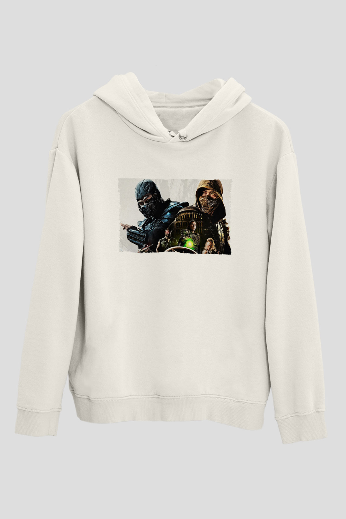 Unisex Mortal Kombat Baskılı Beyaz Kapüşonlu Sweatshirt