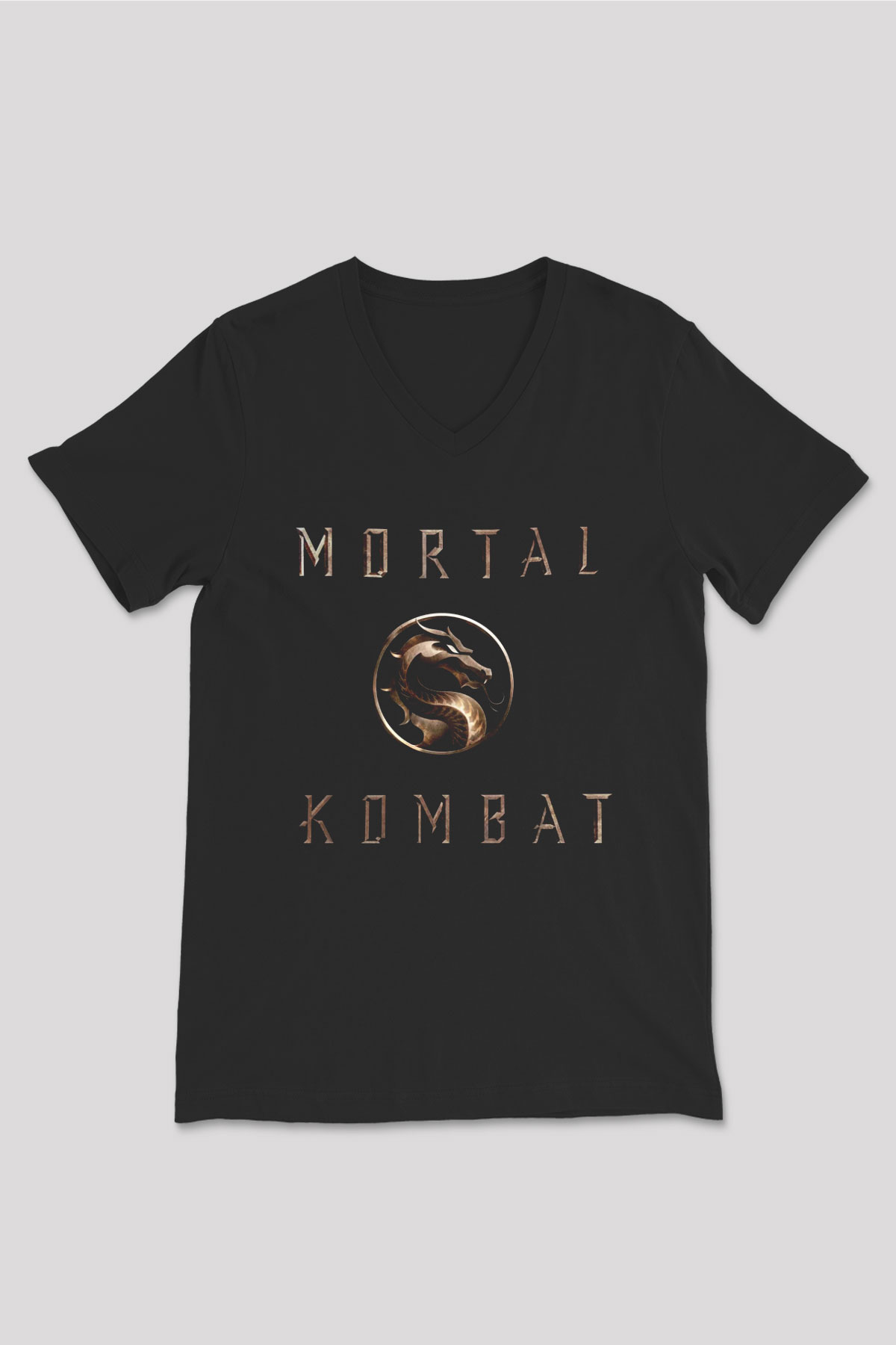 Unisex Mortal Kombat Baskılı Siyah V Yaka Tişört