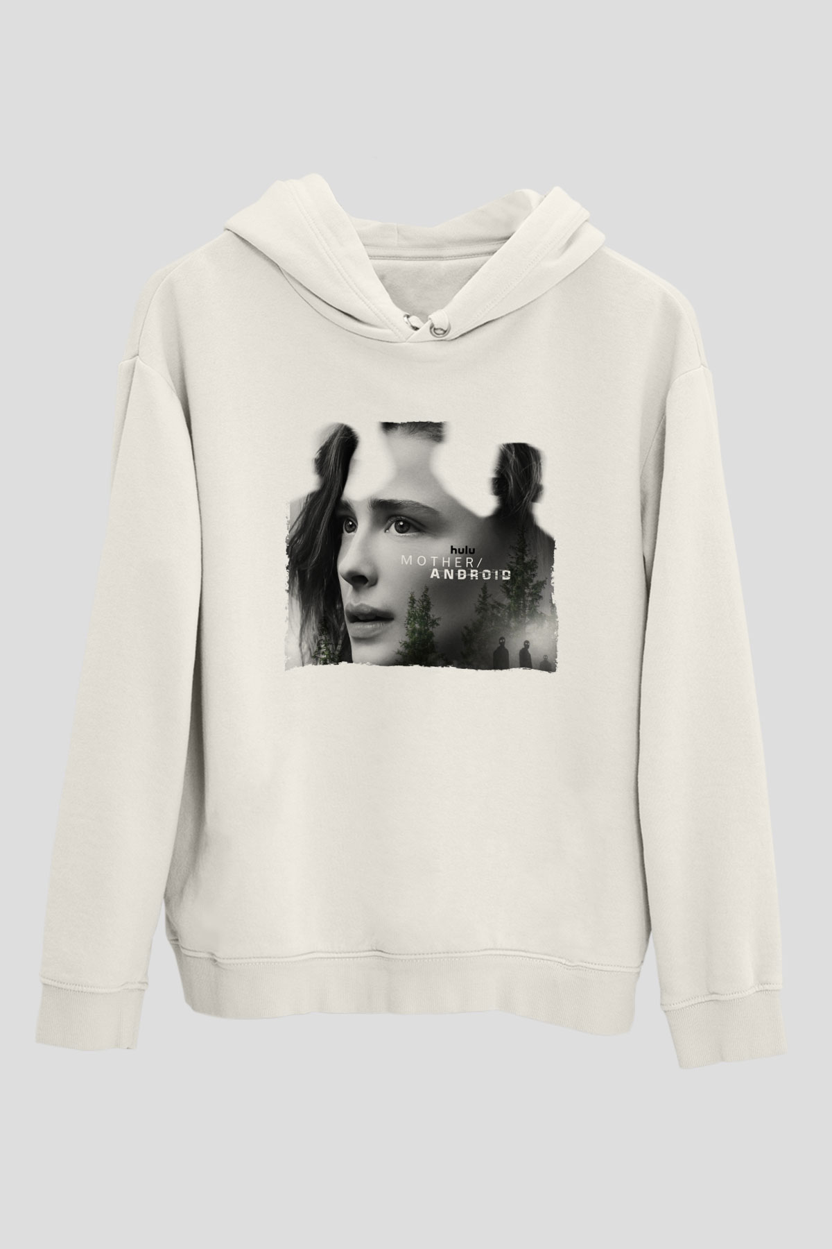 Unisex Mother Android Baskılı Beyaz Kapüşonlu Sweatshirt