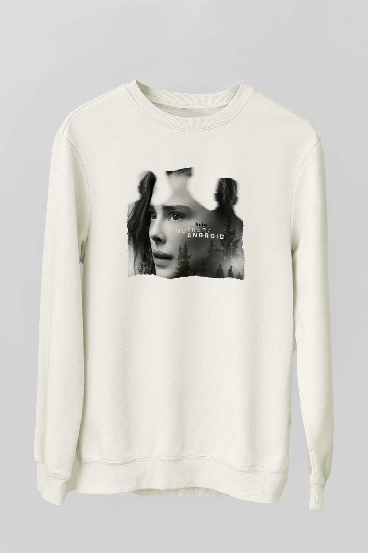 Unisex Mother Android Baskılı Beyaz Sweatshirt